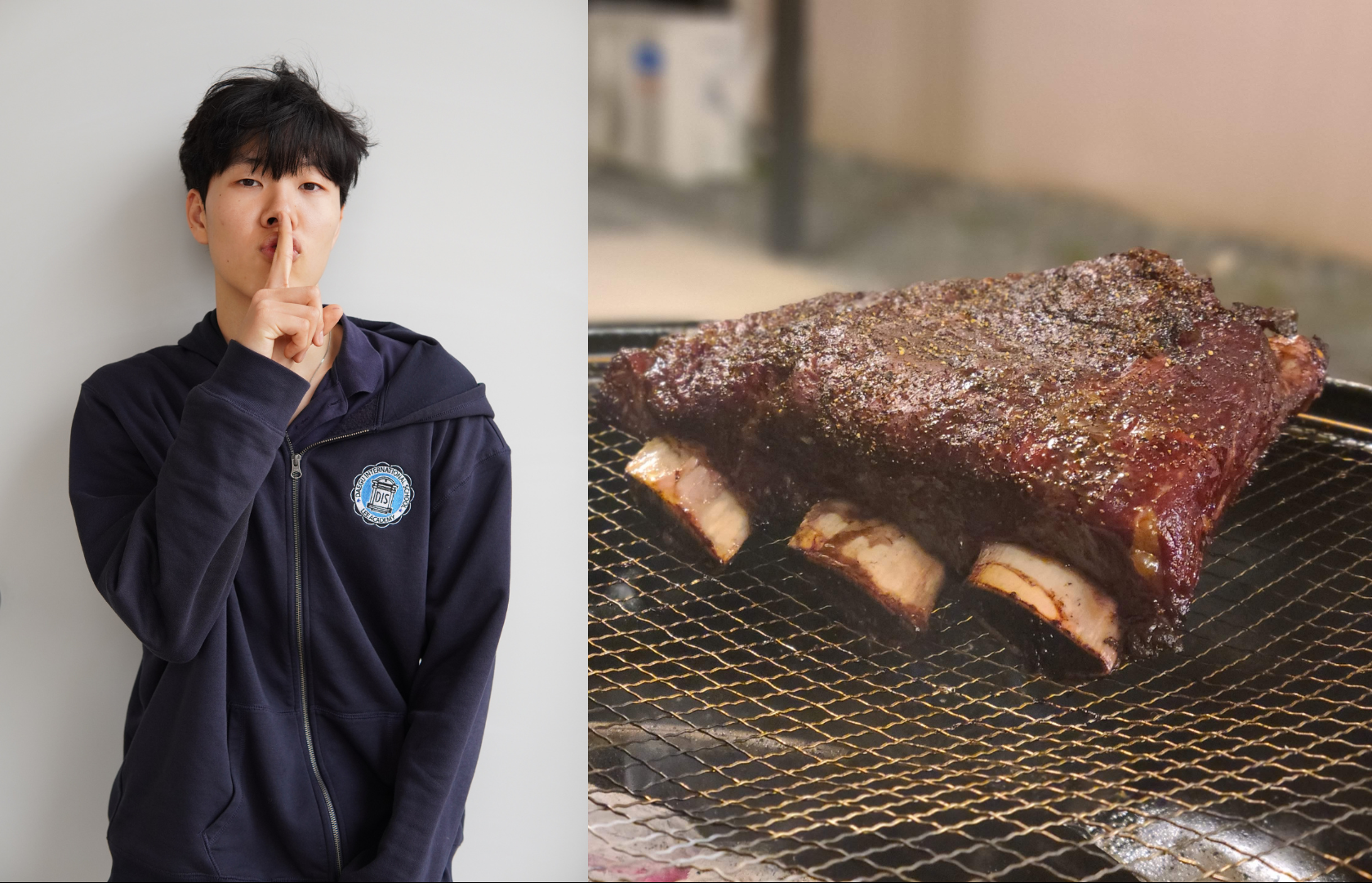 The glistening rack of ribs is placed in a smoker. Dedicated pitmaster Colin Ji harnesses the art of slow cooking, promising an explosion of flavor, expertly smoked to perfection. 