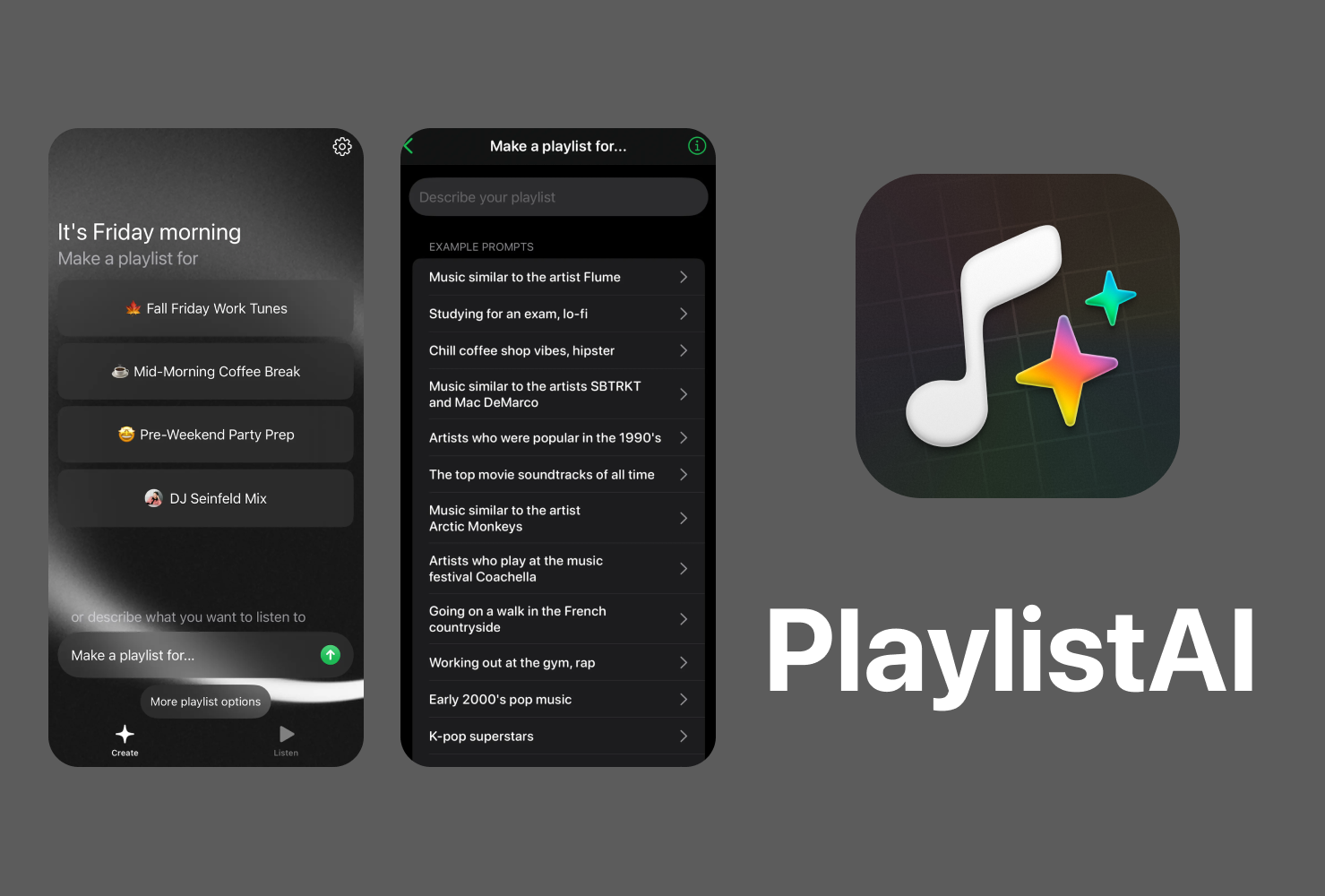 Write your favorite artists and moods to PlaylistAI, and it will instantly make your own playlist. 