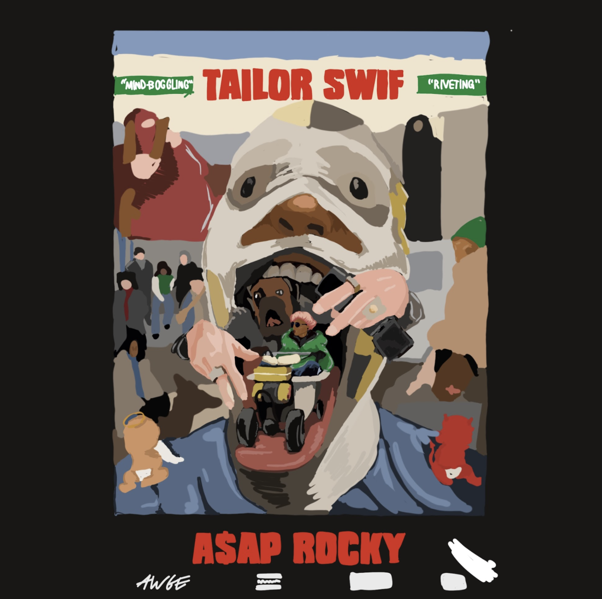 Rocky's album cover of "Tailor Swif" flaunts a creative design singular to the singer Swift. 