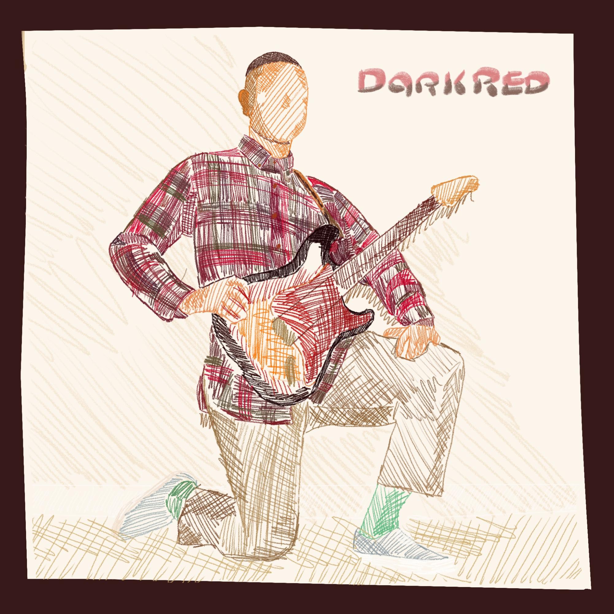 "Dark Red", has Lacy posing in a dark red checkered shirt and guitar, hence the name. 