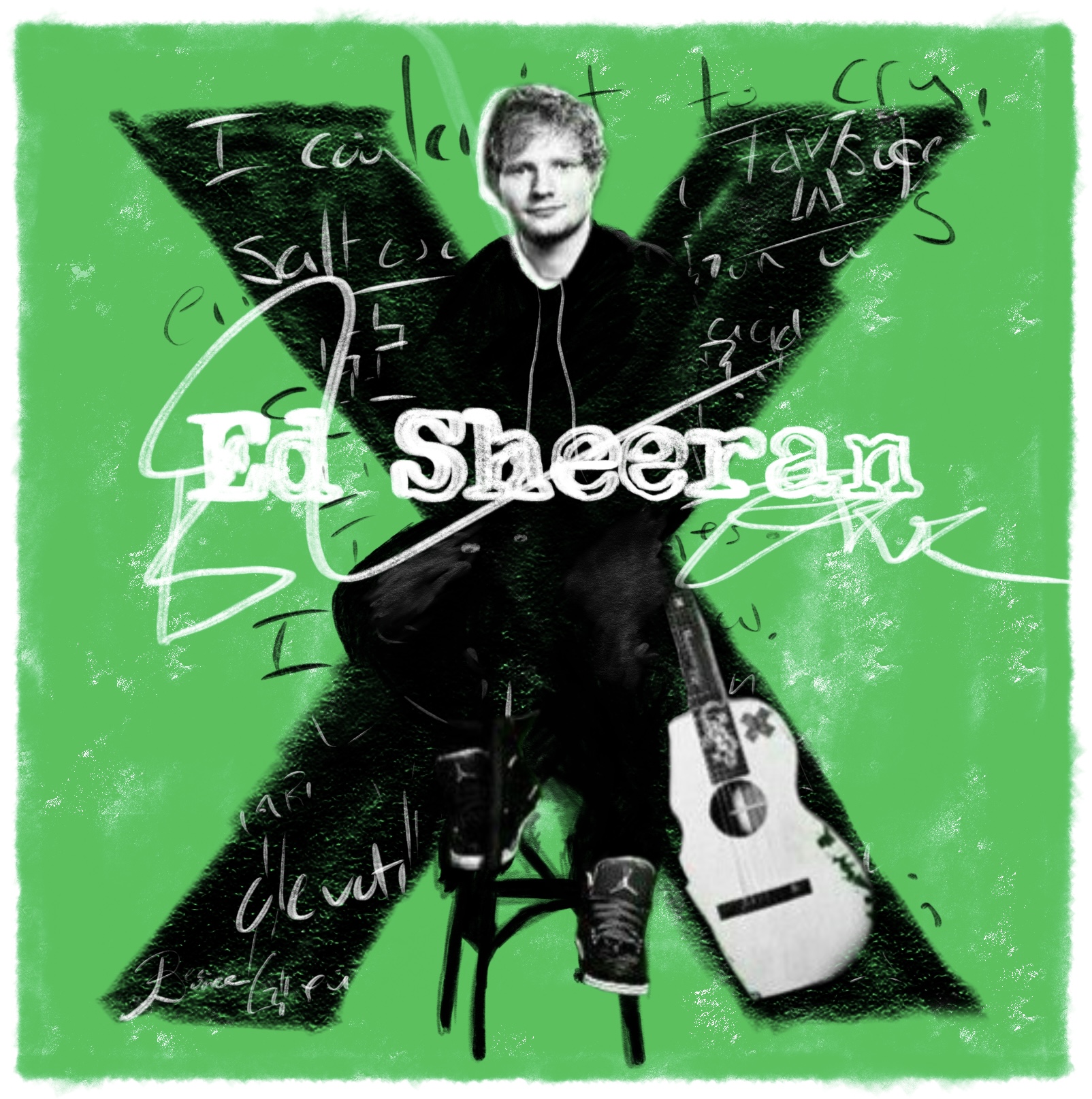 Ed Sheeran strikes his iconic calm, indifferent look against the backdrop of his album "x." This heartwarming collection of songs sweeps the audience off their feet, taking them on a journey through their pasts.