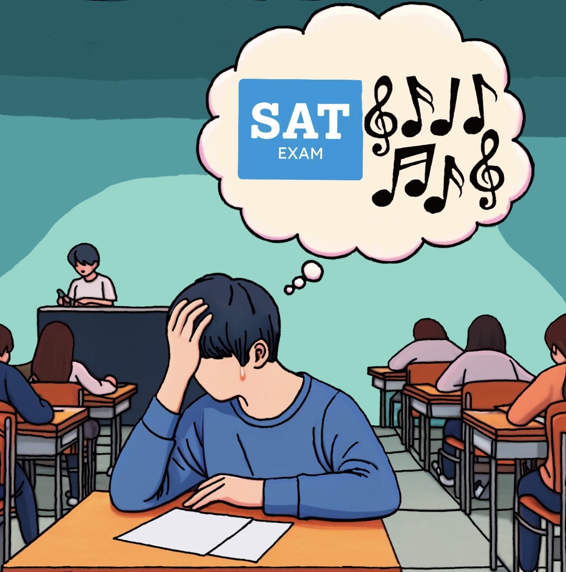 With distracting melodies stuck on repeat, students find it increasingly difficult to focus during the SAT. As stress builds and time ticks away, the constant mental noise chips away at their concentration, making it harder to stay on track.