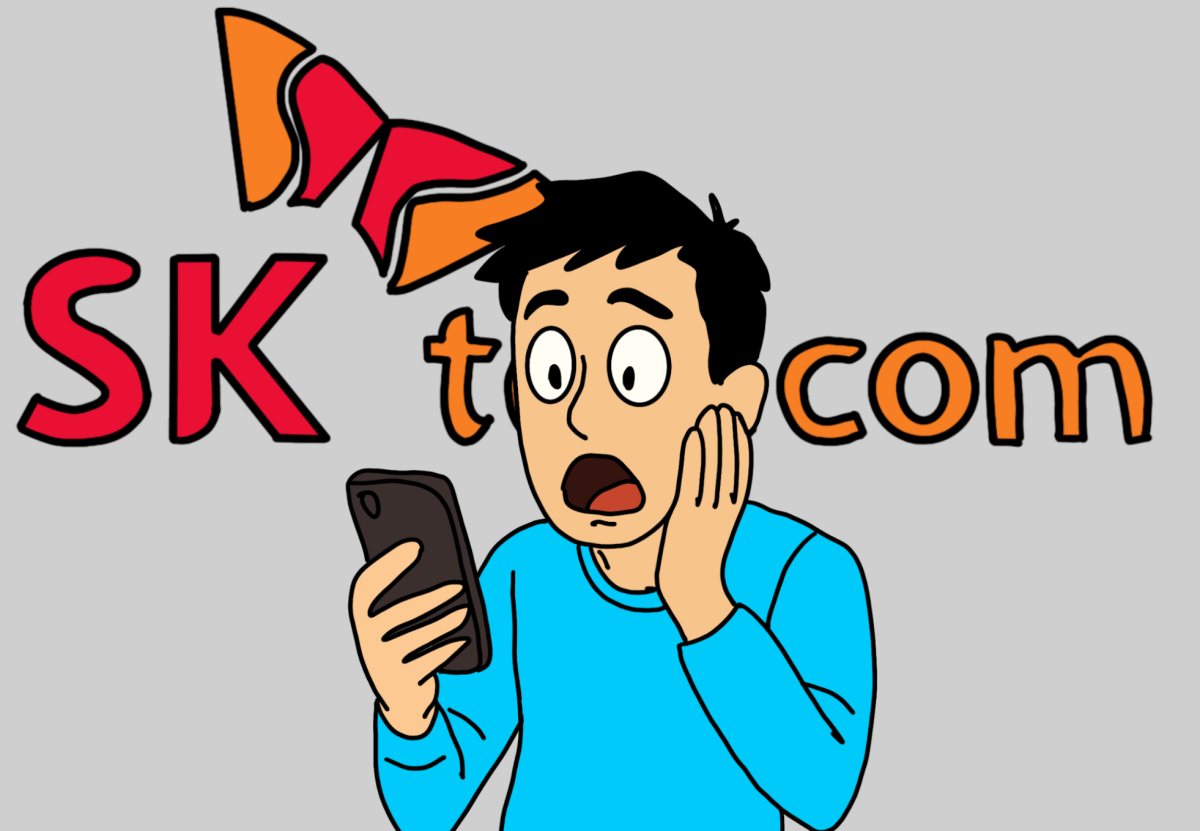 An SKT user reacts in shock to the news of a massive data breach. The incident sparked widespread concerns over privacy and security.