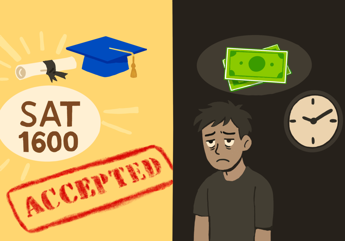 Exhausted students chase after unrealistic standardized test scores while sacrificing sleep and money. The endles grind for the SAT and college applications serve as a driving reason for students to attend SAT hagwons. 