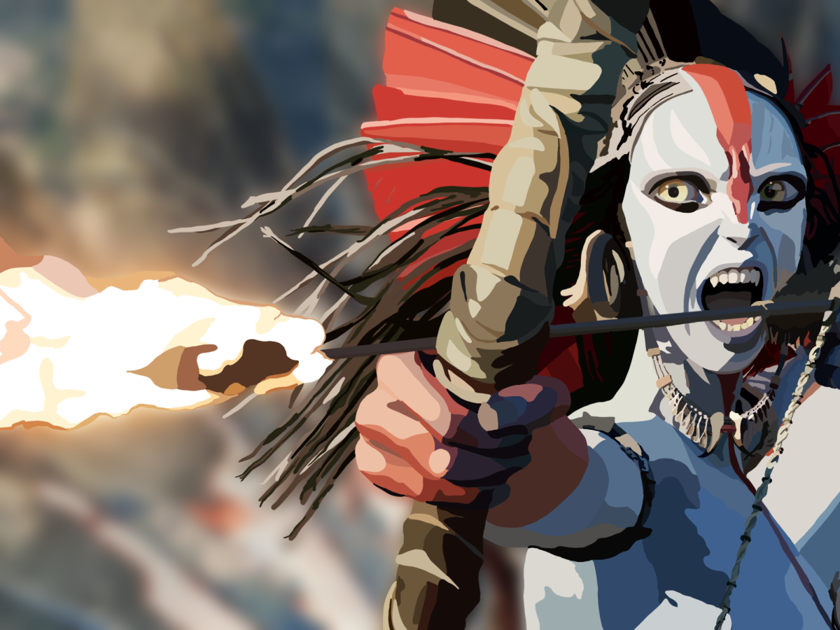 Varang, leader of the Mangkwan clan, screams in fury as she kills another Pandoran. The chaotic, explosive nature of “Avatar: Fire and Ash”’s quick-paced fight scenes serves as a change of pace from the previous films in the franchise. 