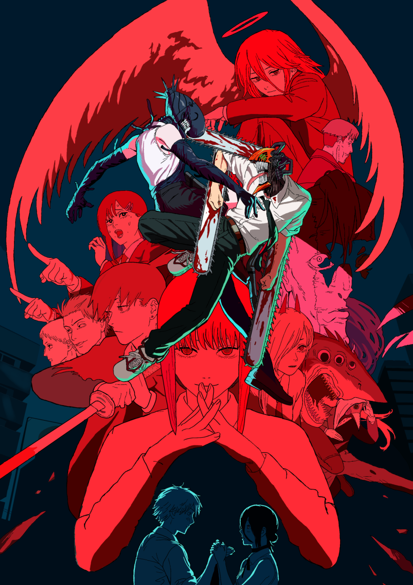 The poster of “Chainsaw Man - The Movie: Reze Arc” features Reze transforming from a teenage girl into the Bomb Devil. Denji, as the “Chainsaw Man,” fights with everything he has to survive.