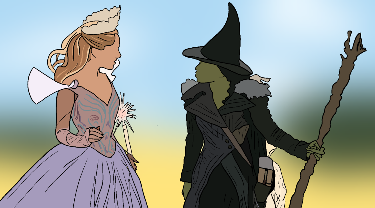 Elphaba, the Wicked Witch of the West, soars into view after Glinda sends Dorothy down the Yellow Brick Road. The two witches clash in Munchkin Village, their polar-opposite beliefs erupting as wand and broom are raised for a tense confrontation.