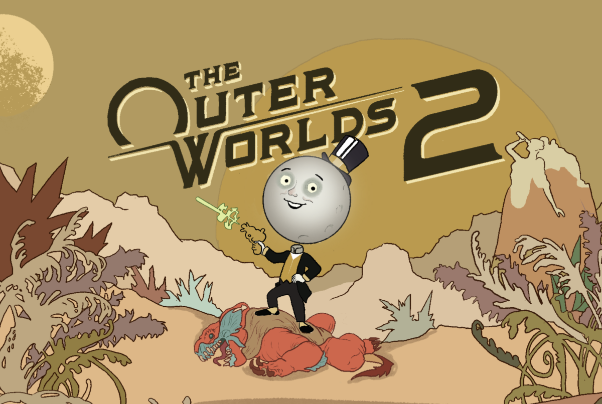 The poster boy of The Outer Worlds series, Moon Man, returns as the mascot of hypercapitalism. A representation of wealth and exploitation returns as the very first thing you see when you load into the main menu.