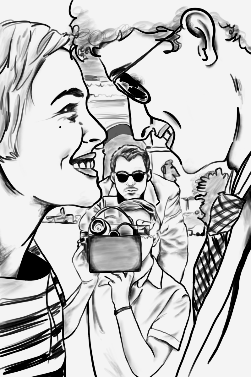 Linklater’s poster features Seberg (Zoey Deutsch) and Belmondo (Aubry Dullin) gazing into one another’s eyes, sharing a moment of giddy intimacy. Godard meanwhile, stands in the distance, inscrutable behind his sunglasses. His immovable presence matches his unyielding determination – a stark contrast to the two lovers.